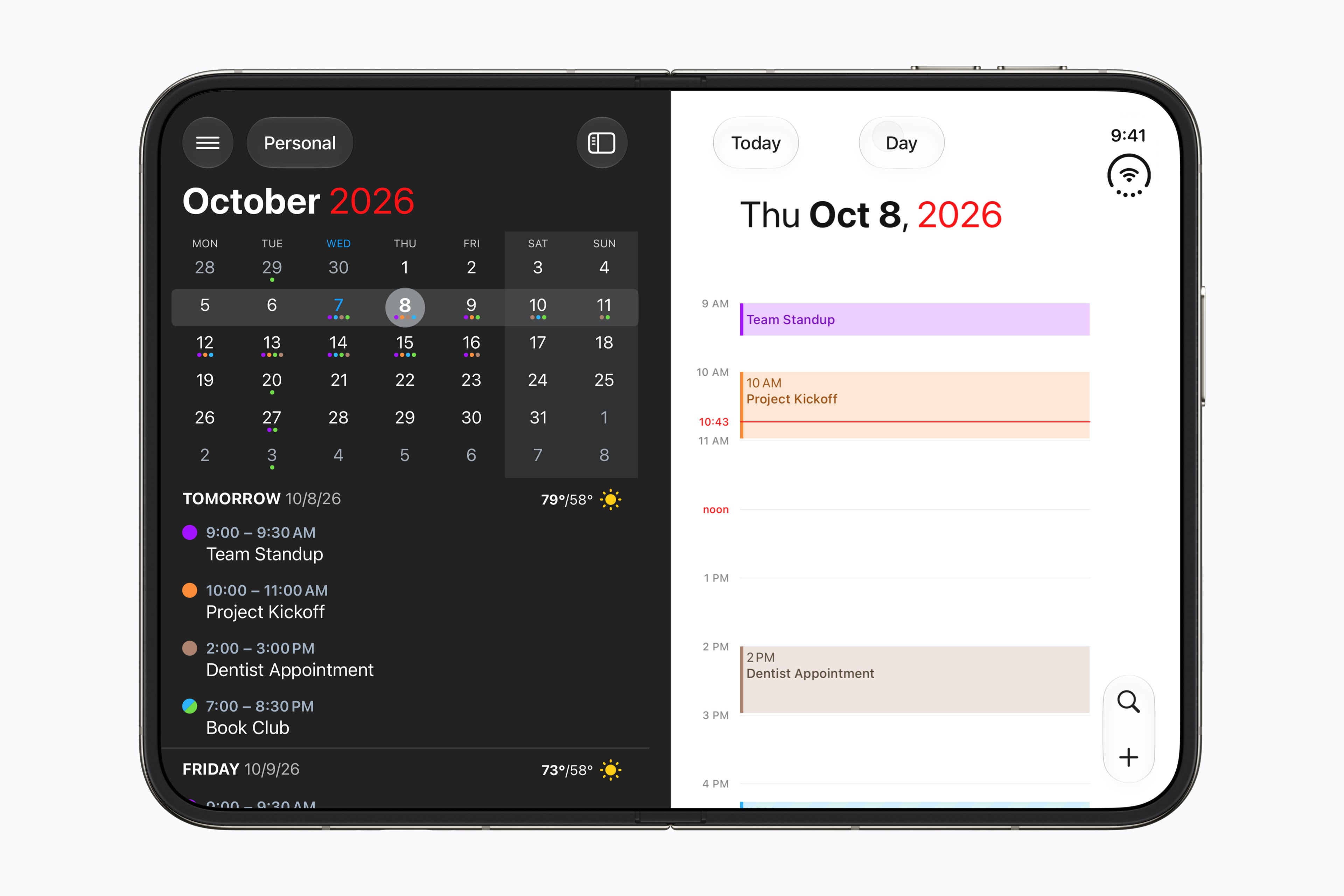 The Fantastical calendar app on the iPhone Duo