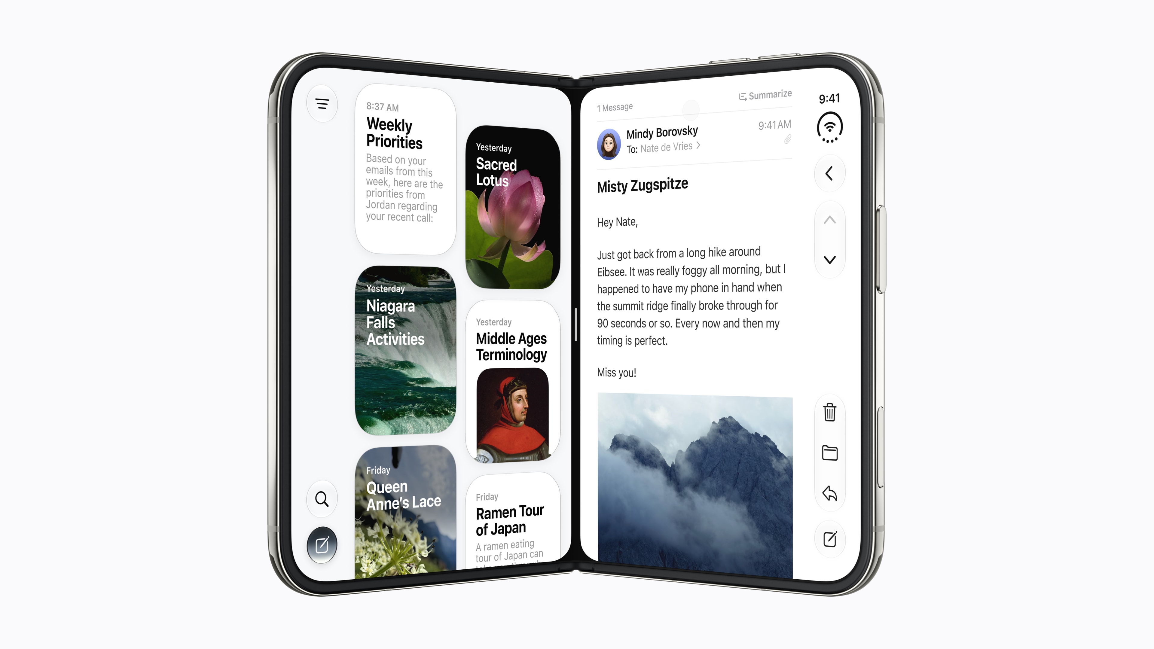 iPhone Duo multitasking with Siri AI and Mail side by side