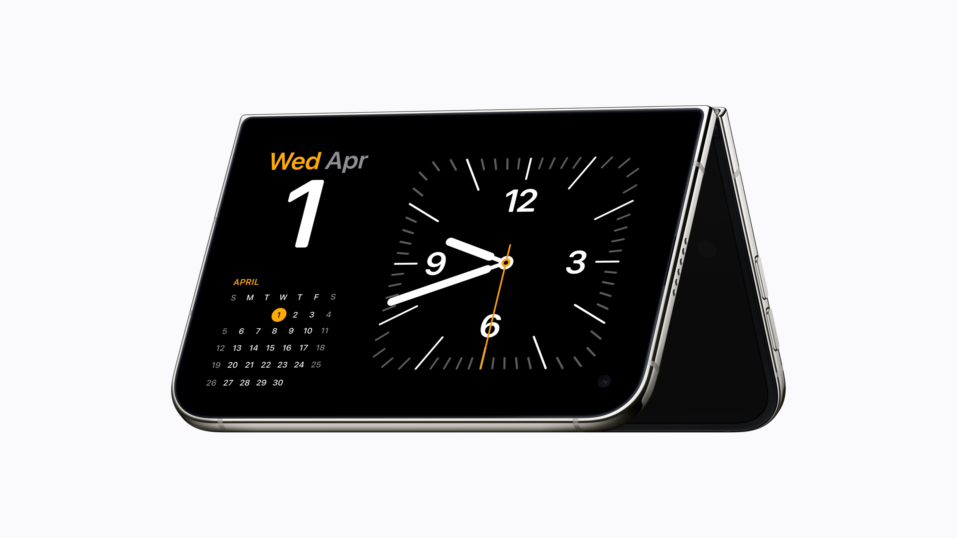 iPhone Duo in StandBy mode showing a bedside clock