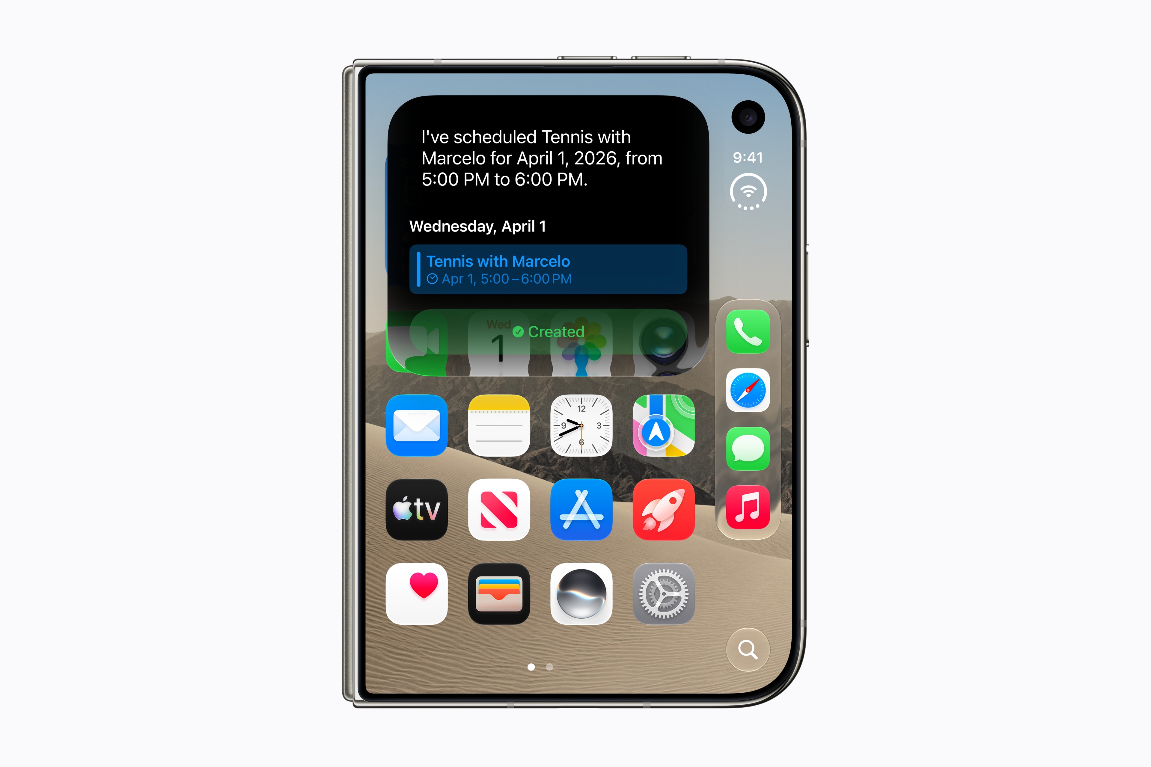 Siri AI on the iPhone Duo helping schedule an event